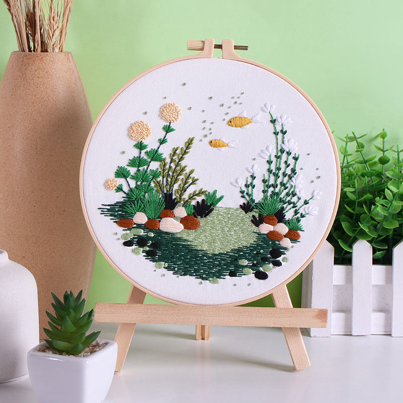 UrCustomHUB “Garden Beneath the Water” Embroidery Kit: Where Fish, Ferns, and Flowers Come Alive
