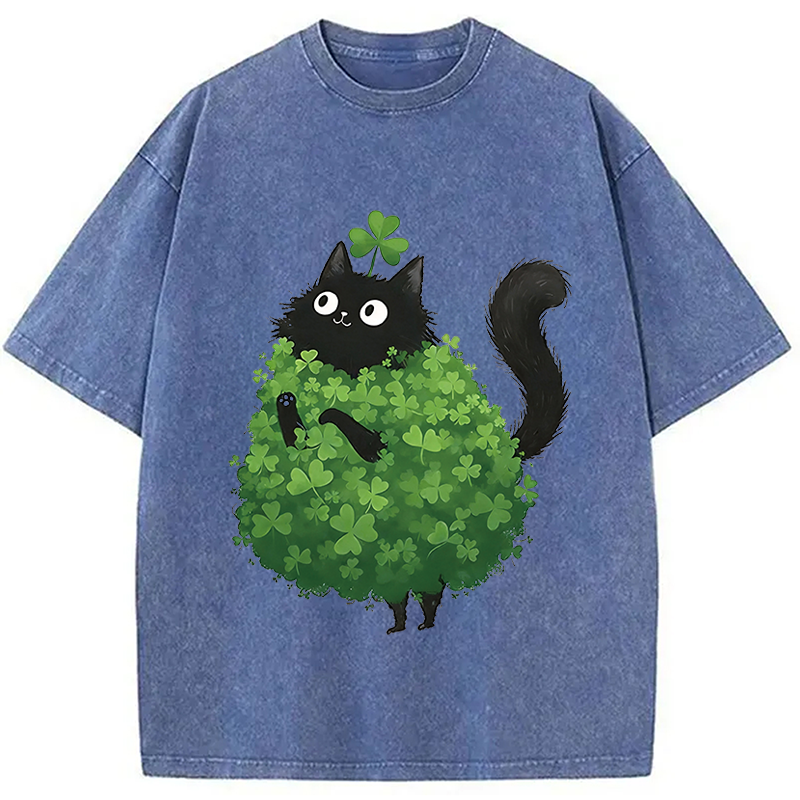St. Patrick's Day Decorated Cat Washed T-Shirt
