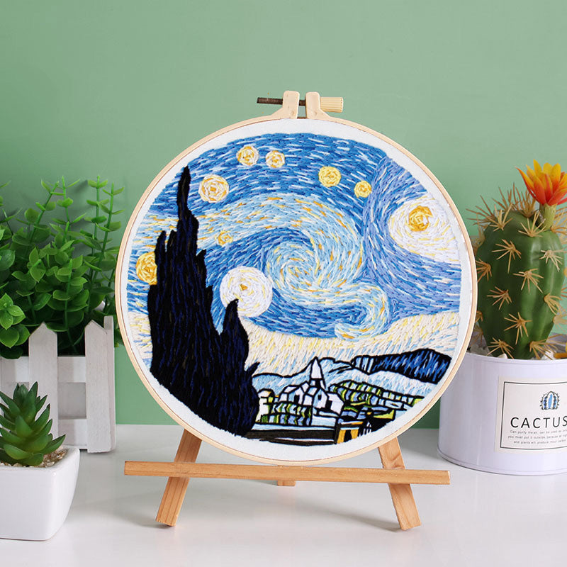 Starry Night Embroidery Kit: Craft Your Masterpiece Inspired by Van Gogh
