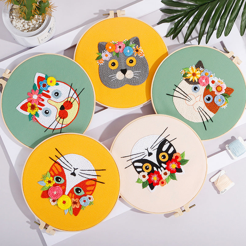 Floral Cat - Themed DIY Embroidery Kits