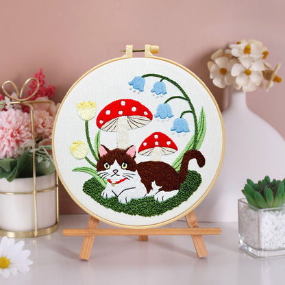Whimsical Cat And Garden Embroidery Kit