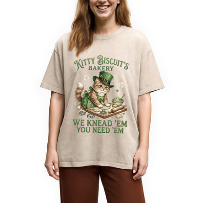 Funny Cat St Patrick's Day Washed T-Shirt