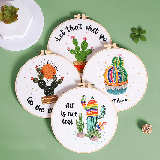 Motivational Cactus Embroidery Kit: Craft Your Inspiring Masterpiece