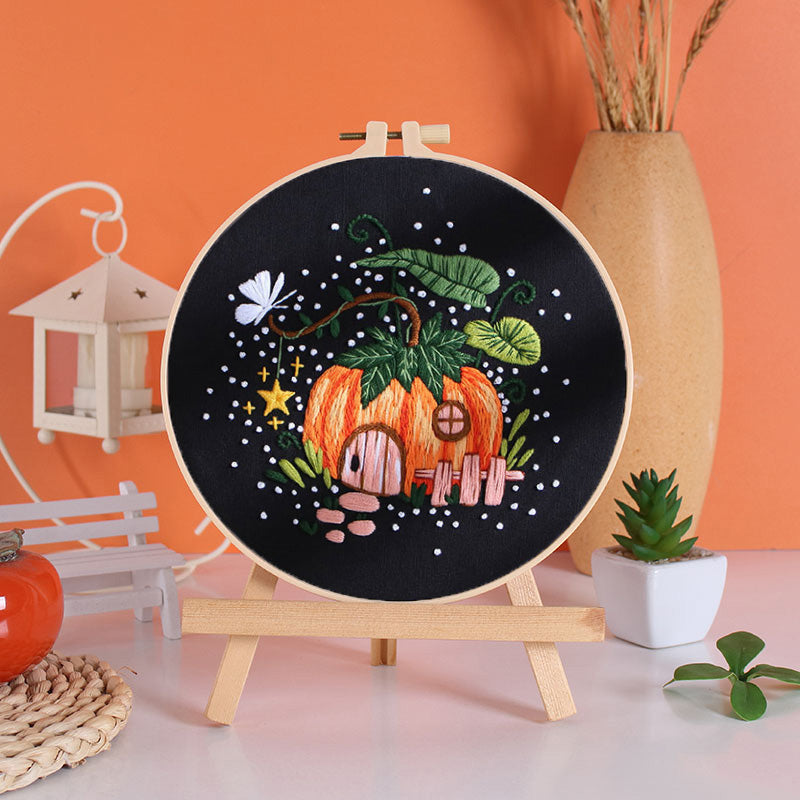Enchanted Mushroom and Pumpkin House Embroidery Kit: Create Your Fairytale Haven
