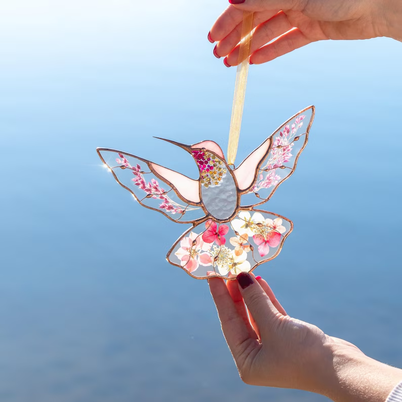 Stained Glass Hummingbird Suncatcher - Home Decoration