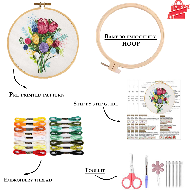 Embroidery Hoop Flowers Gift Kit for Beginner
