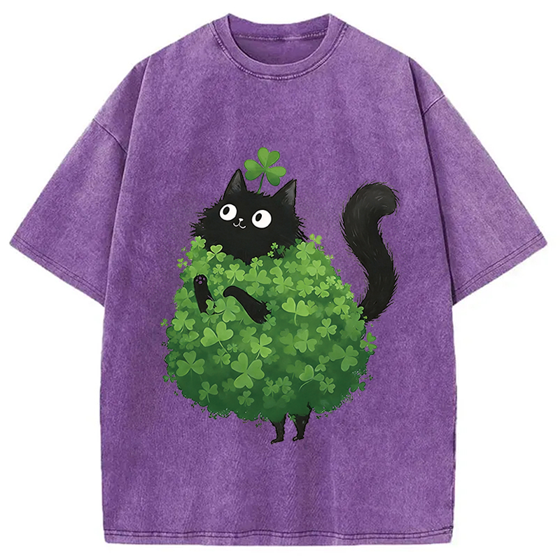 St. Patrick's Day Decorated Cat Washed T-Shirt