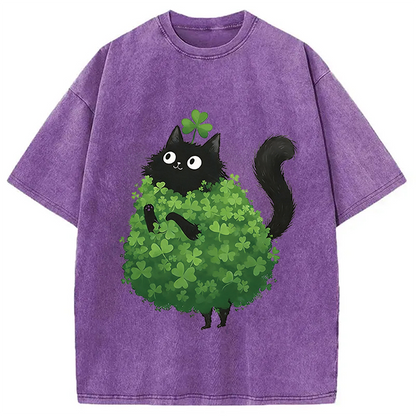 St. Patrick's Day Decorated Cat Washed T-Shirt