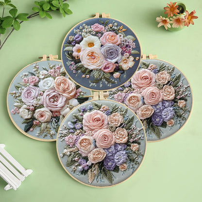 Pastel Rose Bouquet Embroidery Kit
