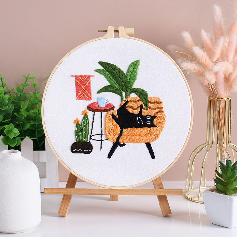 Cozy Black Cat Nook - Themed DIY Embroidery Kits