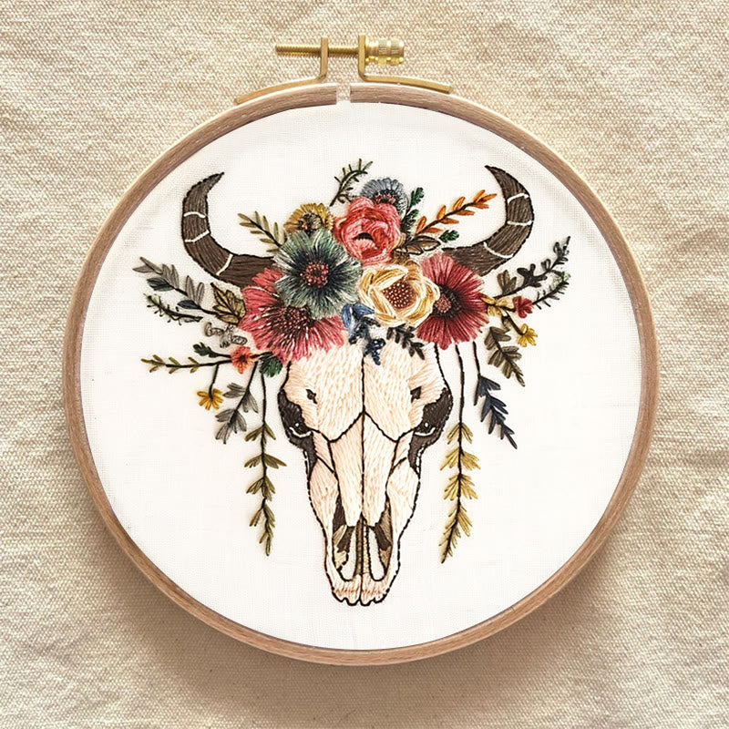 Rubbyoo Embroidery Kit - Floral Skull | Hand Stitch  Wall Decor