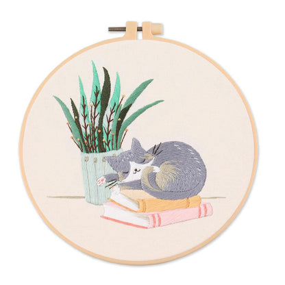 Cozy Cat Greenery - Themed DIY Embroidery Kits