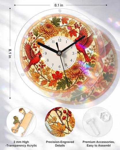 DIY Acrylic Puzzle Clock Kit - Autumn Cardinals Foliage