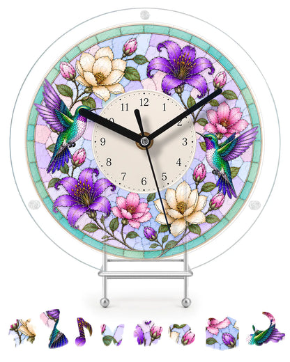 DIY Acrylic Puzzle Clock Kit - Spring Hummingbirds Bloom