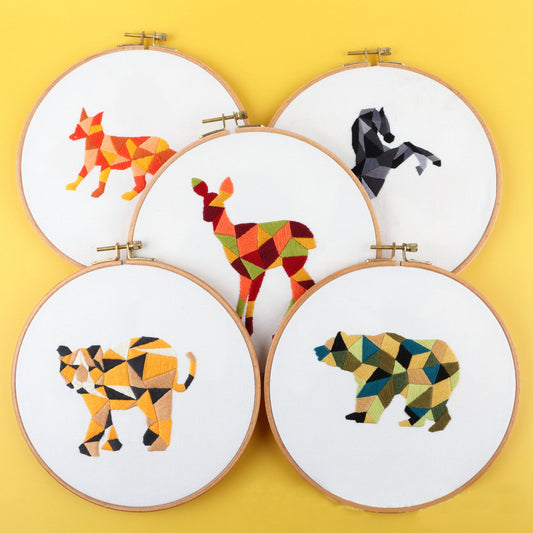 Geometric Animal Embroidery Kit: Craft Your Modern-Inspired Masterpiece