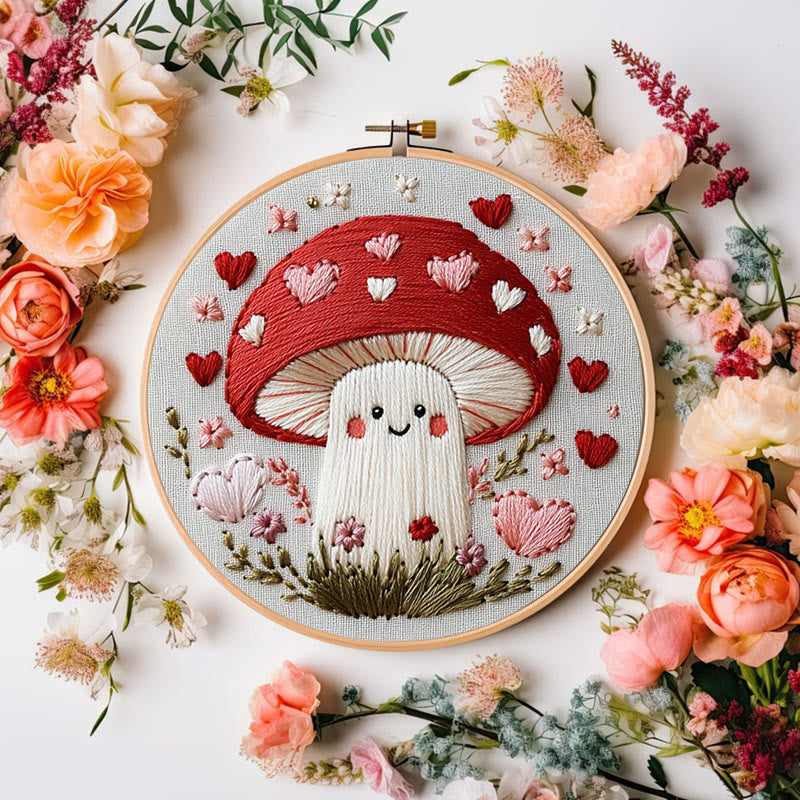 Rubbyoo Embroidery Kit -Heartfelt Mushroom | Hand Stitch For Craft Lover