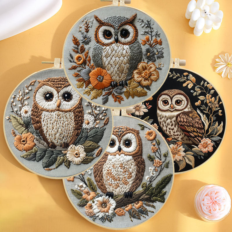 Forest Owl & Floral - Themed DIY Embroidery Kits