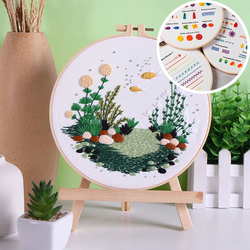UrCustomHUB “Garden Beneath the Water” Embroidery Kit: Where Fish, Ferns, and Flowers Come Alive