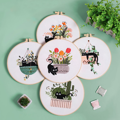 Holiday Cats Embroidery Kit for Beginners