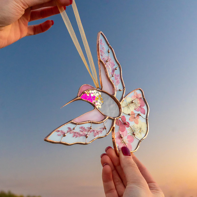 Stained Glass Hummingbird Suncatcher - Home Decoration