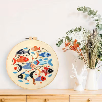 Vibrant School of Fish - Themed DIY Embroidery Kits