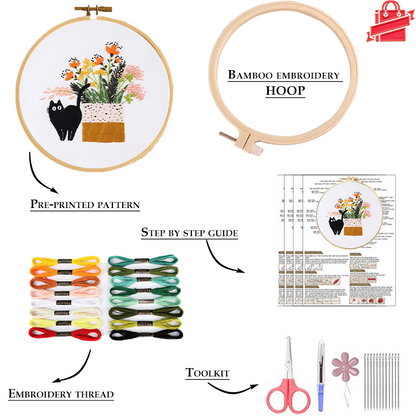 Holiday Cats Embroidery Kit for Beginners