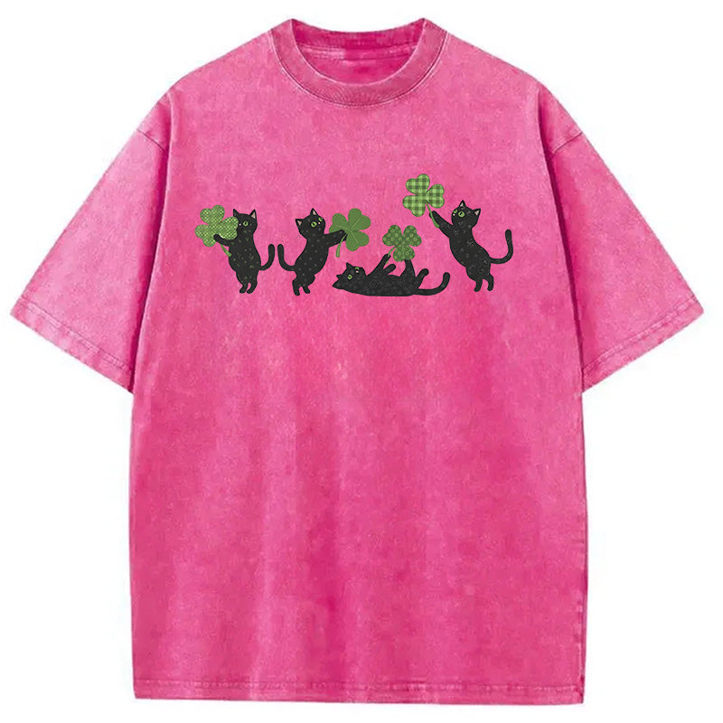 St Patricks Day Cat Washed T-Shirt