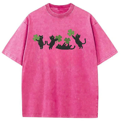 St Patricks Day Cat Washed T-Shirt