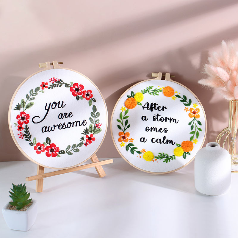 Positivity Floral Wreath  -Themed DIY Embroidery Kits