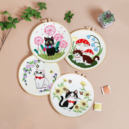 Whimsical Cat And Garden Embroidery Kit