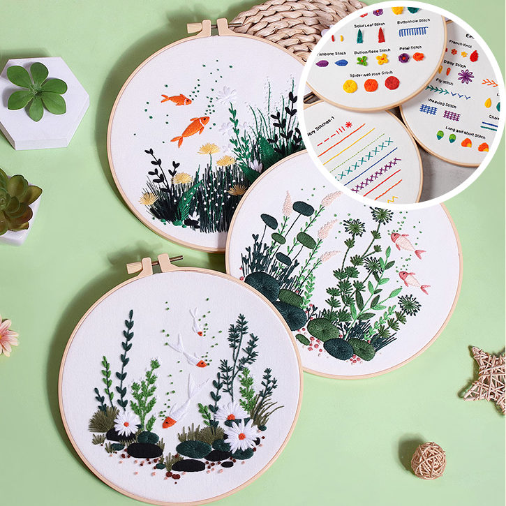 UrCustomHUB “Garden Beneath the Water” Embroidery Kit: Where Fish, Ferns, and Flowers Come Alive