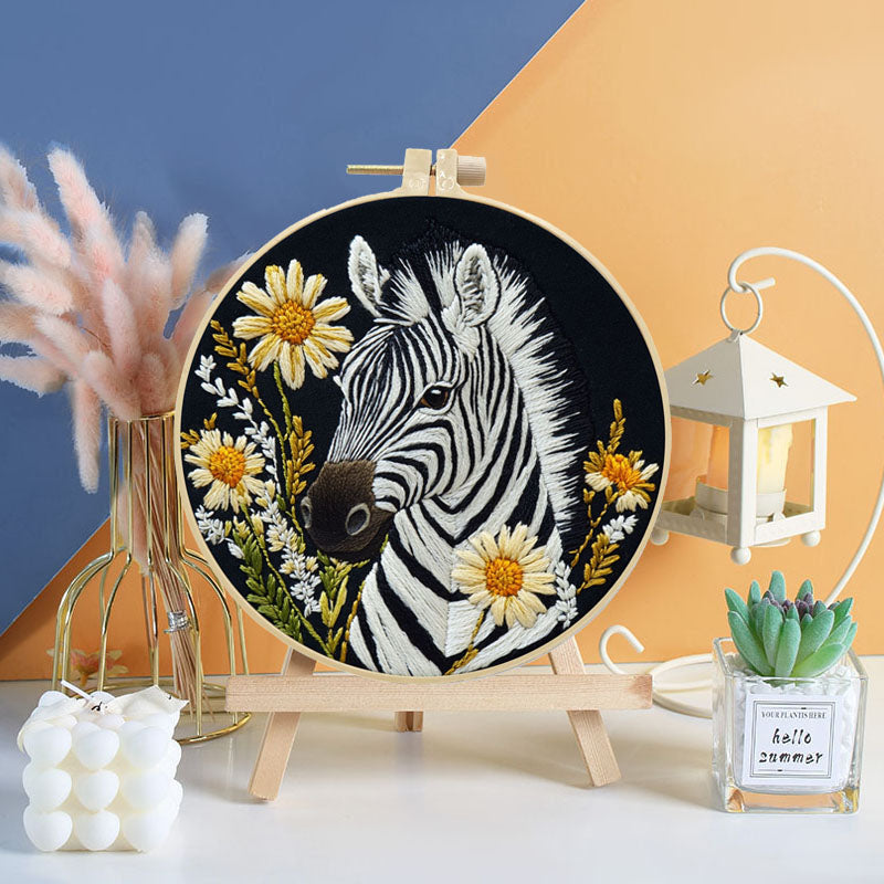 Zebra And Wildflower Embroidery Kit