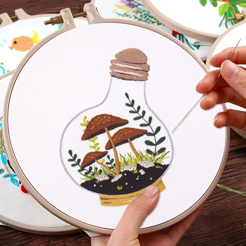 Rubbyoo Embroidery Kit - Glass Bottle Mushroom