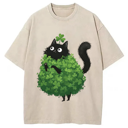 St. Patrick's Day Decorated Cat Washed T-Shirt