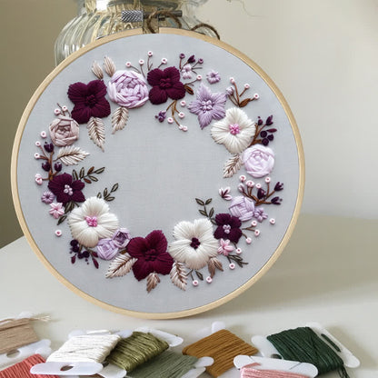 Rubbyoo Embroidery Kit - Purple Floral Wreath