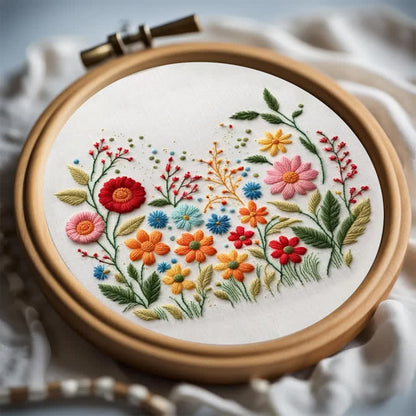 Rubbyoo Embroidery Kit - Meadow Flowers Needlecraft Kit Wall Art