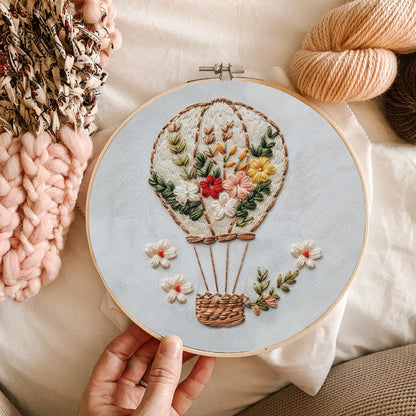 Rubbyoo Embroidery Kit-Floral Hot Air Balloon  Easy  Embroidery Kit For Beginners | Autumn Crafts