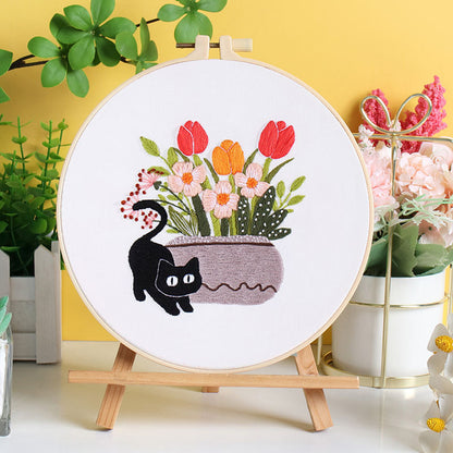 Holiday Cats Embroidery Kit for Beginners