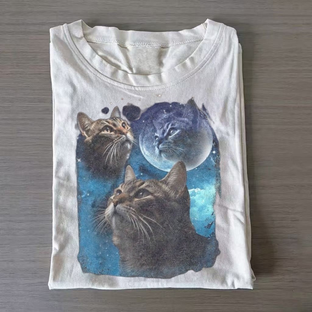 Cosmic Cat Moon Space Graphic T-shirt