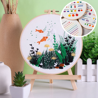UrCustomHUB “Garden Beneath the Water” Embroidery Kit: Where Fish, Ferns, and Flowers Come Alive