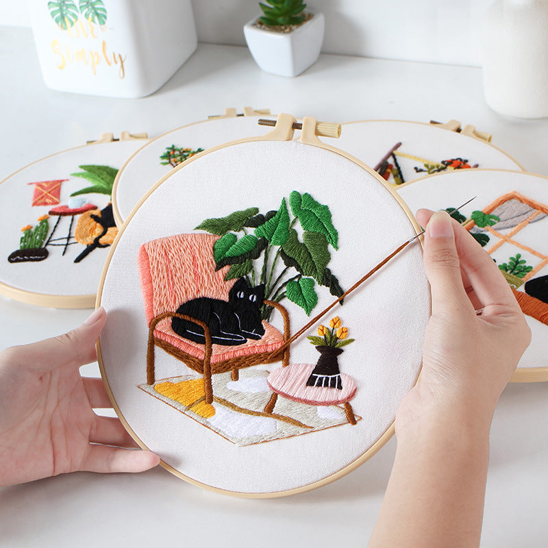 Cozy Black Cat Nook - Themed DIY Embroidery Kits