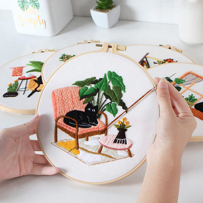 Cozy Black Cat Nook - Themed DIY Embroidery Kits