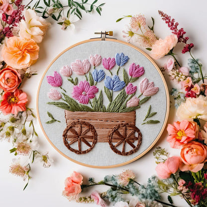 Rubbyoo Embroidery Kit -Spring Cart | For Craft Lover  Cozy Crafts