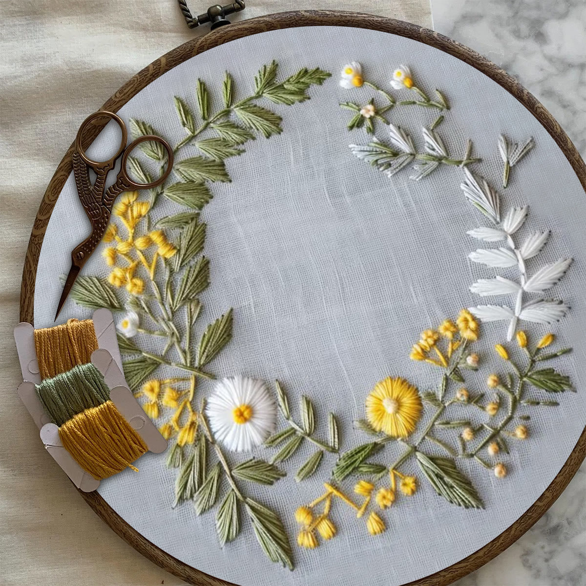 Rubbyoo Embroidery Kit- Delicate  Wreath | For Craft Lover Hand Stitch