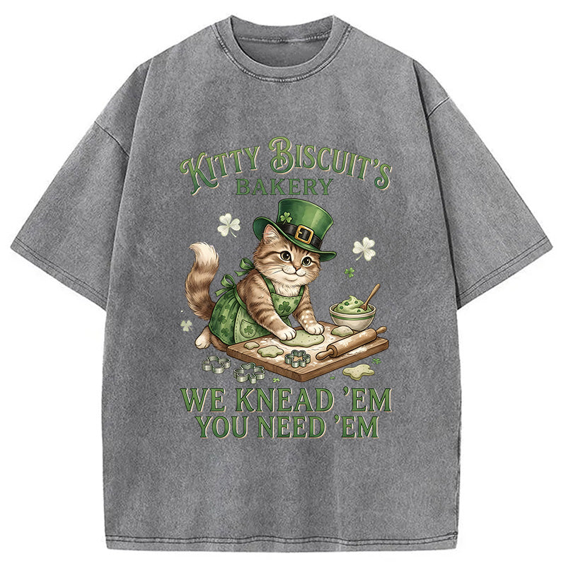 Funny Cat St Patrick's Day Washed T-Shirt