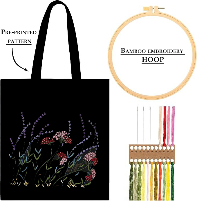 Lavender Field Embroidery Tote: Embroider Your Unique Style