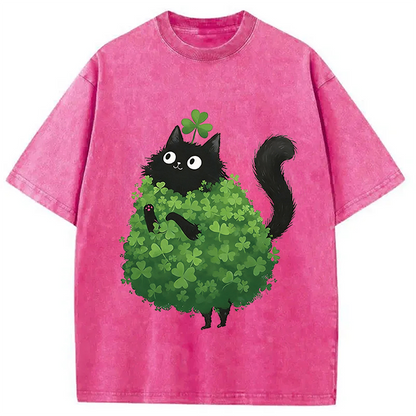 St. Patrick's Day Decorated Cat Washed T-Shirt