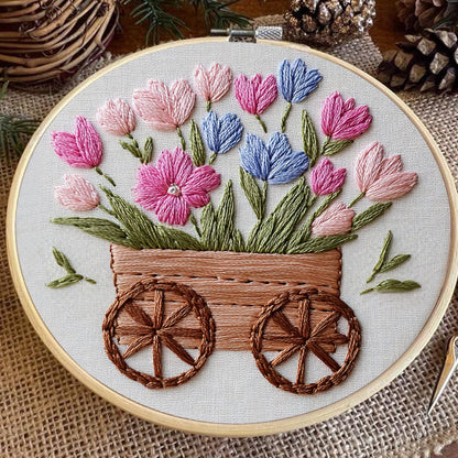 Rubbyoo Embroidery Kit -Spring Cart | For Craft Lover  Cozy Crafts