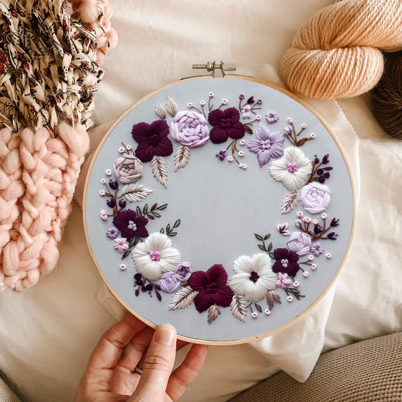 Rubbyoo Embroidery Kit - Purple Floral Wreath