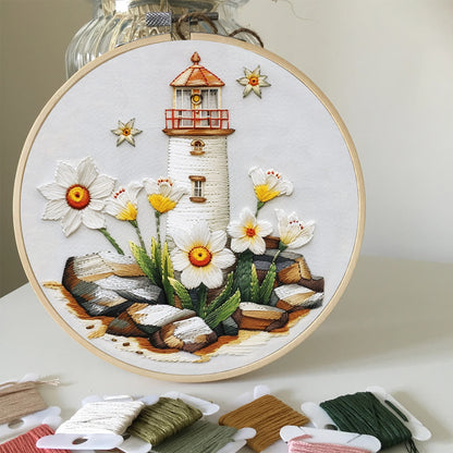 Rubbyoo Embroidery Kit-lighthouse Easy  Embroidery Kit For Beginners | Summer Crafts